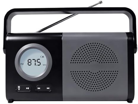 ottosing Portable AM/FM Radio with Handle - Battery Operated & Wall Plug-in, Easy to Use Digital LCD Display, Bluetooth/USB/TF Playback - Perfect for Home, Kitchen, Outdoor