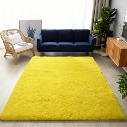 GOUER Flauschiger Hochflor Teppich 180 x 300 cm Flauschiger Kuscheliger Waschbar Teppiche Klein Deko Kuschelig Waschbar für Schlafzimmer Kinderzimmer, Gelb