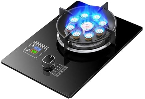 THEGA Fornello A Gas A 1 Fuoco, Piano Cottura A Gas in Vetro Temperato da 5,2 KW, Timer Ad Alta Potenza A Nove cavità, con Accensione Automatica, per Cucina Domestica, Campeggio(NG)