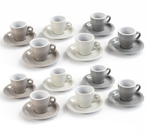 MA MAISON Set 6/12 Tazzine da Caffè - 85/95 cc, Con o Senza Piattino, Colori Minimalisti, Assortito, in Ceramica, Resistenti, Espresso - Variante a Scelta (95cc 12/Con Piattino, Assortito)