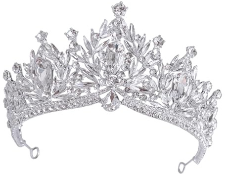 Tiara de Imitación de Aleación de Zinc Gemas Novia | Plata, Estructura Resistente que No se Deforma Desvanece, para Boda y Cumpleaños, Estilo Elegante