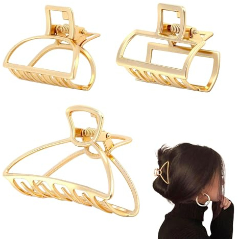 3 Stück Haarspangen Damen, Metall Haarklammer Gold, Rutschfeste Haarclips, Einfache und Vielseitige Haarspange, Elegante Goldene Haarschmuck, für Alle Haartypen, Haar-Zubehör, Styling-Werkzeuge