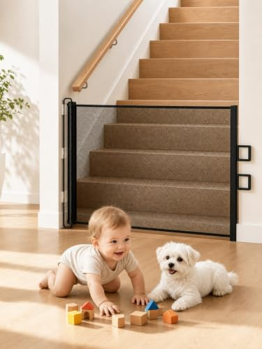 Treppenschutzgitter Türschutzgitter Ausziehbar für Babys Schwarz 0-150 cm Treppenschutzgitter Türschutzgitter Ausziehbar Geeignet für Innen Außenbereich, Sicherheitsgitter (Hoch 78cm)
