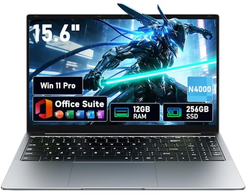 15,6 Win11 Pro Laptop con 12 GB di RAM, SSD 256 GB, MS Office 365, schermo 100% sRGB, processore N4000, Wi-Fi 5 Dual Band, Bluetooth 4.2, USB-A, HDMI, schermo FHD 1920 x 1080 (bianco)