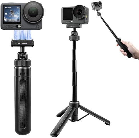 REYGEAK Magnetiskt selfiepinne stativ för DJI Osmo Action 6/5/4/3/Nano, utdragbart kamerahandtag med snabbkopplingsmontering, 360° kulhuvud för vertikal video, kompakt stativstativ (för Action 6/Nano) | 40 cm utdragbar selfiepinne för vloggar, med kallsko, magnetisk och snabbfrigörande design, passar DJI Osmo Nano/Action 6