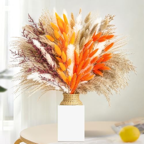 Yiomxhi 100 stycken naturlig torkad pampasdekoration, bukett torkade blommor fluffig växt för rustik boho bord hem vardagsrum bröllop höstdekor