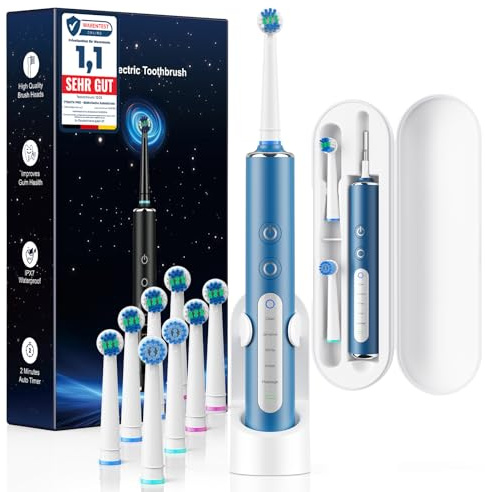 Electric Toothbrush for Adults & Kids, Rotating Toothbrush Rechargeable, 8 Brush Heads, 3 Intensities & 5 Modes, Travel Electric Toothbrush with Case, IPX7 Waterproof, 120 Days Battery Life