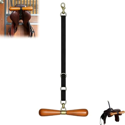 Supporto a T a forma di sella, porta selle portatile con cinghia di supporto a T, regolabile, da parete, per selle western e inglesi, per scuderia, rimorchio per cavalli (Black)