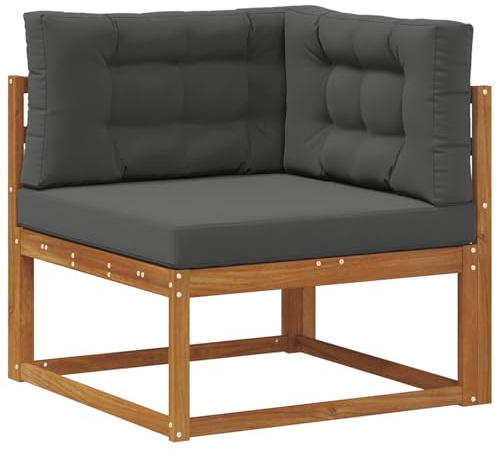 Qnhdfrt Outdoor Ecksofa aus massivem Akazienholz, Natur Holz-Gartensessel mit anthrazitfarbenen Kissen, Loungesessel Modulsofa für Garten, Terrasse und Balkon, 83x83x73 cm