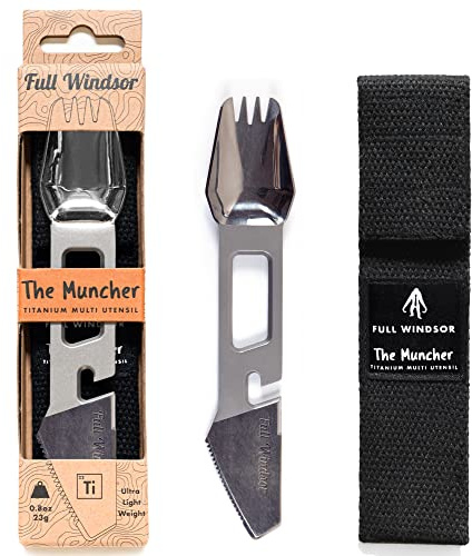 Full Windsor Herramienta Multifuncional Liviana de múltiples Funciones 10 Utensilios de Titanio con Cuchillo, iniciador de Fuego, abrebotellas para Camping, Viajes