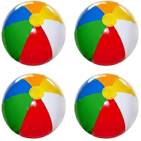 SHATCHI 4 Pcs 16 Inch Inflatable Rainbow Beach Ball, Multicolour Blow Up Pool Toy for Swimming Pool Parties, Summer Outdoor Water Games, Holiday Beach Play, Garden Fun and Pool Party Decoration