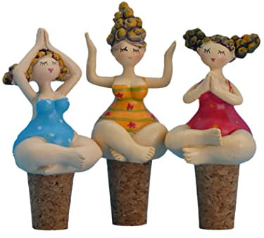 Pommerntraum | 3-ER SET Flaschenverschluss Flaschenkorken Korken Weinverschluss Yoga Ladies Nanas Yoga-Figuren Yoga-Damen Badenixen