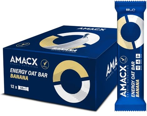 AMACX Barre Energetique Sport à l’avoine – Healthy Snacks Riches en Glucides & Magnésium – 12 x 50g – Barre Protéinée pour Endurance & Récupération – Paquet de 12 – Banane