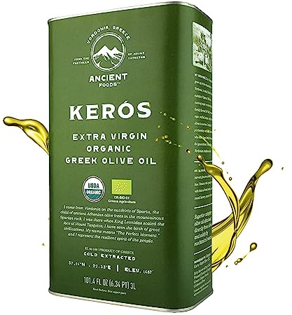 Ancient Foods BIO | Huile d'Olive Bio Kerós | pressée à froid | Huile d'olive grecque extra vierge | Riche en phénol | Arbres vieux de 1000 ans | Récolte manuelle traditionnelle | Bidon de 3l