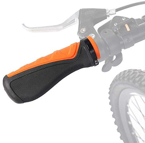 Puños Bicicleta Montaña, Manillar Bicicleta Montana, empuñaduras ergonómicas, 1 par de manijas Antideslizantes de Goma Naranja Negro para Bicicletas Plegables de una Sola Velocidad