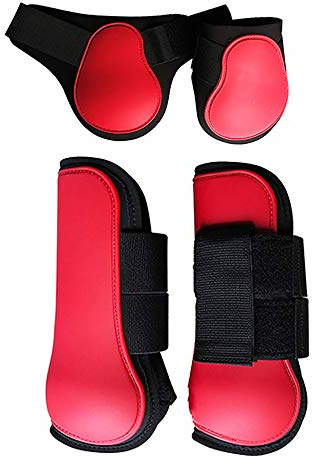 tooloflife Botas Deportivas para Caballos, de Poliuretano, Ajustables, protección Segura para Las piernas, Equipo Ecuestre para Saltar, Montar en Eventos 4, Patas Delanteras y traseras, Rojo, Grande