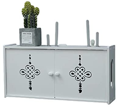 Wand Router Aufbewahrungsbox Weiß WLAN Box Router Regal TV Kabel Verstecken Box Router Kabel Cable Organizer Box WiFi Router Storage Box Holz und Plastik Router Aufbewahrungsbox E-48 ×12 × 28 cm