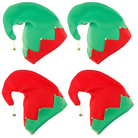 Osuter 4PCS Weihnachtself Mütze mit Glöckchen Elfenmütze Lustige Weihnachtsmütze Elfen Hut für Kinder (31 * 32cm)
