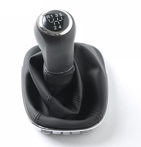 car passion Pomo Palanca de Cambios + Funda + Aro Cromado Compatible con Opel Corsa D Costuras Negras Juego Completo de Repuesto para Coche (5 Marchas)