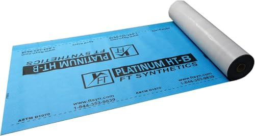FT Synthetics Platinum HT-B Self-Adhering Roofing Underlayment, 41 mil, High-Temp Ice & Water Shield, 100% Butyl, Nail Sealable, UV Resistant, ASTM Certified, Lifetime Warranty (36 x 67')