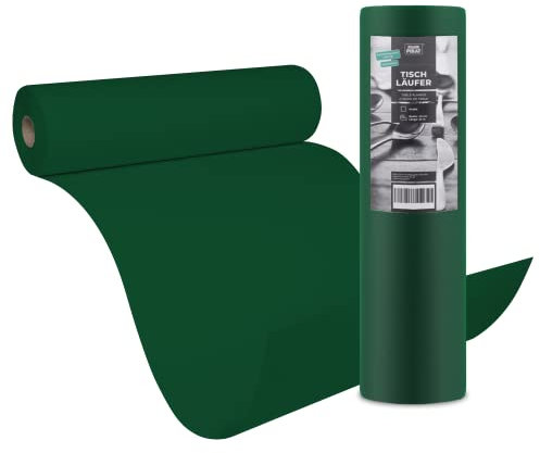 STAUBPIRAT Airlaid Tischläufer, Gastronomiequalität 65g je qm, Easy Dekoration für Ihre Feier, Fest, Event, Weihnachten, Geburtstag, Silvester, Rolle 40 cm x 24 m (Dunkelgrün)
