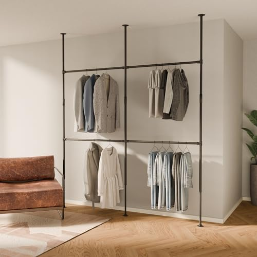 pamo klädstång i industriell design – LOFT II – teleskopskena system som öppet system | Garderob av stabila rör – utan borrning