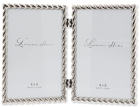 Lawrence Frames Cadre photo en métal moulé double à charnière 10 x 15 cm, motif corde argentée
