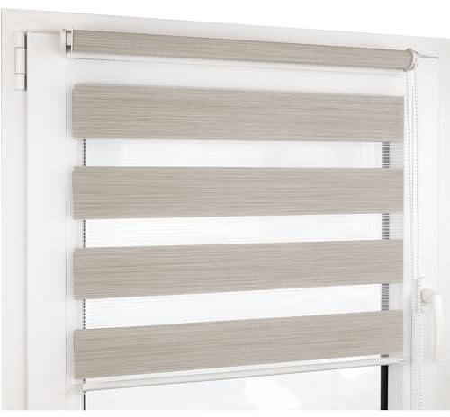 Deco4Me Doppelrollo Klemmfix ohne Bohren - 60 x 160 cm, Beige meliert - lichtdurchlässig & Blickdicht - Duo Rollo für Fenster innen, Klemmrollo - Stoffbreite 56 cm