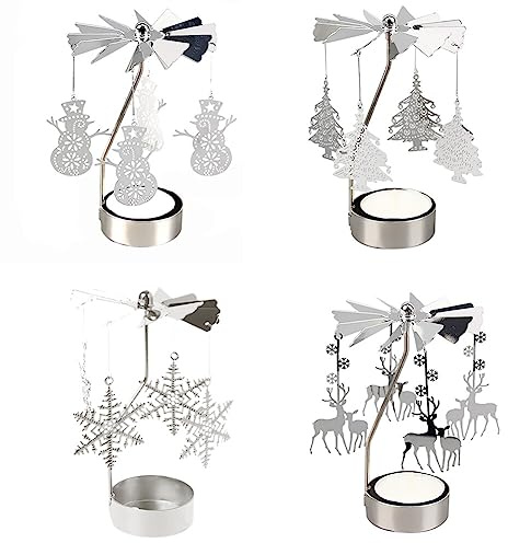 4 Stück Rotierender Kerzenhalter,Karussell Silber Teelichthalter Kerzenhalter Kerzenständer mit Metallaroma Heimdekoration Hochzeit Deko Wohnzimmer Tischdeko Weihnachtsdeko Party Heimdekoration