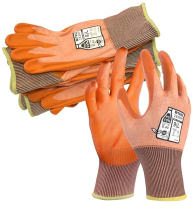 NITREX 265RP Cut Resistant Work and Safety Gloves - 5 Pairs - General Handling Gloves - Foam Nitrile Palm Coated – Oils and Grease Resistant – Mechanical and Industrial Protection - Size 7