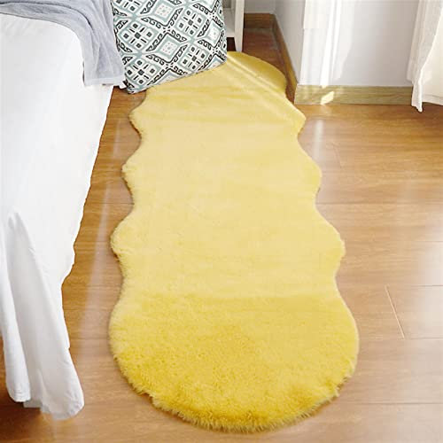 GueTTO Hochflor Teppich Wohnzimmer Kunstfell Super Softes Kaninchenfell Imitat, Luxus Super Soft Fellteppich Plush für Wohnzimmer, Schlafzimmer,Gelb,60x180cm(23x70in)