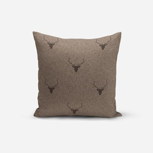 SCHÖNER LEBEN. Kissenhülle Jacquard Hirschkopf mit Geweih braun, Größe:40x40cm (HxB)