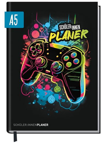 Schulstuff Schülerplaner A5 ohne Datumsbindung Gaming Schülerkalender mit Wochenkalender, 1 Woche auf 2 Seiten - für Freizeit, Termine und Schule - nachhaltig & klimafreundlich