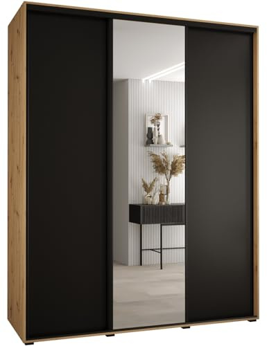 Kleiderschrank mit Spiegel Davos 3 Garderobenschrank - Schrank Schlafzimmer - Mehrzweckschrank 3 Schiebetüren - Regalen - Flur Möbel - Kleiderstange Schrank - Allzweckschrank - closet - Gaderobe