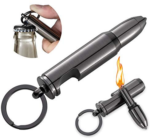 Ultraray Ewiges Streichholz (2 Stücke), Metall Streichholz Outdoor Survival Benzinfeuerzeug, Schlüsselanhänger Feuerzeug mit Flaschenöffner, Metallstreichholz, Geschenke für Männer (ohne Benzin)