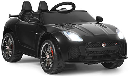SOARS Jaguar Elektroauto für Kinder, 12V Kinder Elektroauto, Elektrofahrzeuge mit 2,4G Fernbedienung, Leuchte & MP3, Kinderfahrzeug mit Stoßdämpfern, 3-5km/h, für Kinder ab 3 Jahre (Schwarz)