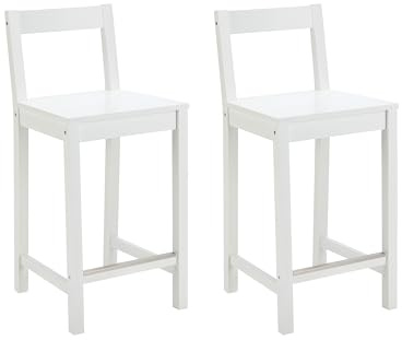 Amazon Basics Set di 2 sgabelli con schienale da bancone della cucina, in legno massello, colore bianco, montaggio semplice, stile moderno, altezza 88 cm