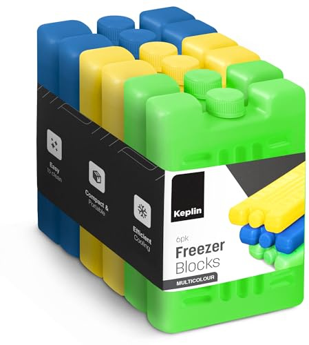 KEPLIN 6 Pack Home Freezer Blocks for Family - Long Lasting Reusable Ice Boards - Portable Cool Box Keeps Food, Drink, Lunchboxes Cooler for Hours - Suitable for Camping, Picnic, Fishing