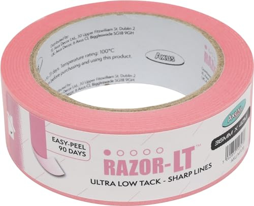 Axus Decor Razor-Lt Ruban de masquage rose ultra faible adhérence – Lignes propres et droites pour surfaces délicates jusqu'à 90 jours, bord tranchant pour la peinture et la décoration d'intérieur,