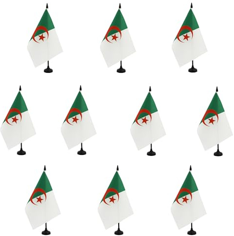 AZ FLAG Lot de 10 Drapeaux de Table Algérie 21x14 cm Socle Plastique