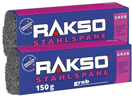 RAKSO Stahlspäne grob - 300 g, 2 Banderolen à 150g, schleift & glättet offenporige Holzoberflächen, Reiniger Metall, Stein, Dämm-, Filtermaterial