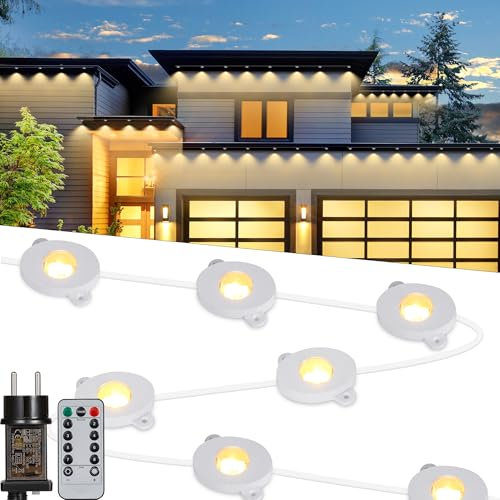 Tacobey Permanente Außenbeleuchtung Outdoor, 15M 36 LED Lichterkette Außen Trauflichter Strom, Weihnachtsbeleuchtung außen innen deko mit Fernbedienung, Timer, 8 Modi, Speicherfunktion - Warmweiß