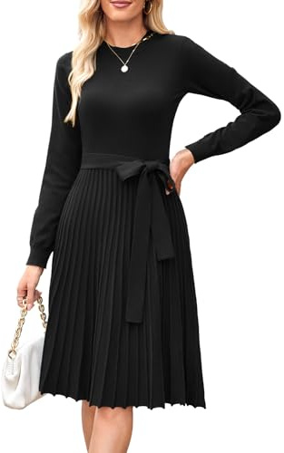 Arach&Cloz jumper klänning för kvinnor UK långärmad klänning vinter stickad midi-klänning elegant tröja höstklänningar, Svart, XXL