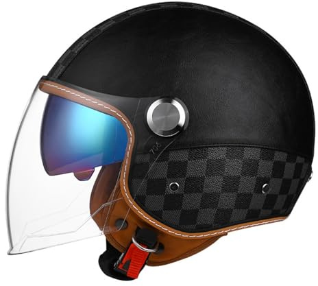 Motorradhelm Rollerhelm Retro 3/4 Vespa Helm Mit Doppelbrille Sturzhelm ECE Zulassung Jet Helm Motorradhelm Open Face Halbschale Helm Für Erwachsener Herren Damen