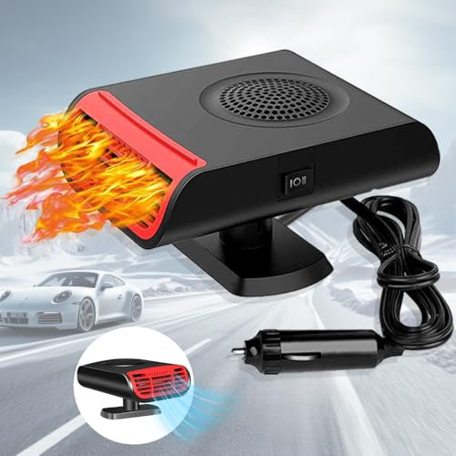 Abiemuce Chauffage Voiture, 2 en 1 Chauffage de Voiture, 12 V 150 W Portable Chauffage de Voiture, Chauffage Rapide, Dégivrage et Désembuage, Chauffage Soufflant de Voiture, Rotatif à 360°
