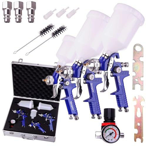 HVLP 0,8 1,4 1,7 mm 2 x H-827 + H-2000P pistola a spruzzo con valigetta in alluminio