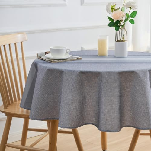 Tovaglia Grigio Chiaro Moderna 140x140 Antimacchia Biancheria Tavola Lavabile Lino Tovaglia Rotonda Impermeabile Giardino Tovaglia Esterno per Sala da Pranzo, Giardino, Feste Matrimoni