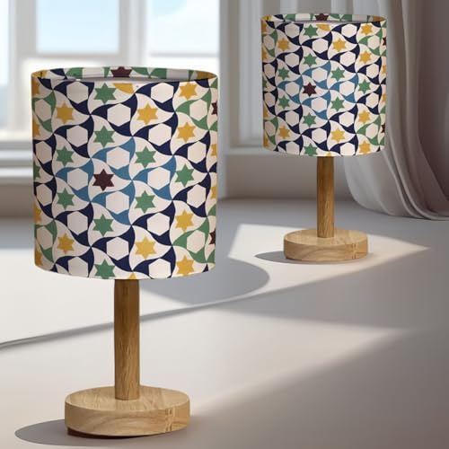 Bellaluma - Lámpara de noche, lámpara de mesa, salón, luz nocturna de ambiente para lámparas, diseño multicolor, luz E14 LED, lámpara de cabecera original, patas modernas de madera (Star Of Alhambra