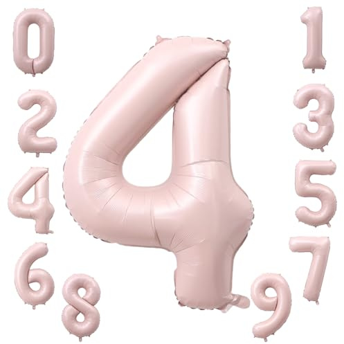 Koboko Zahlen Luftballon 4 Rosa, 40 Zoll Folienballon 4, Pastell Rosa Ballon 4 Geburtstag Mädchen, Hell Pink Luftballons Geburtstag Zahlen 4 Jahre, Zahlenballon 4 für Mädchen Geburtstag Party Deko