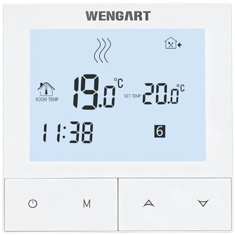 Wengart Termostato WiFi Inteligente WG372 (3A), Solo para Calefacción por Suelo Radiante De Agua, Compatible con Tuya Smart Life, Alexa Y Google Home, Programable, Control Remoto App, Blanco